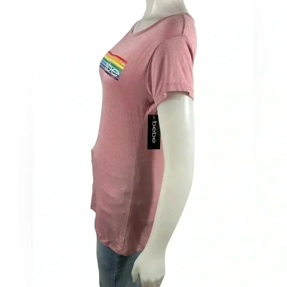 bebe Rainbow Mauve T Shirt  Size Large - Picture 5 of 6